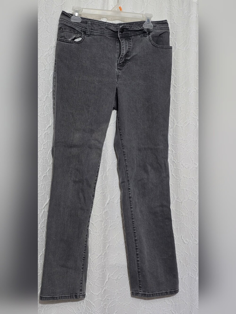 Chico's Additions ~Woman Size 1.5 (10) Gray Straight Jeans Stretch Inseam 31